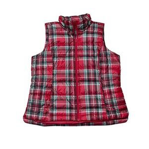 Lands End Women's Red Plaid Down Feather Puffer Vest Size Large 14-16 80% Down